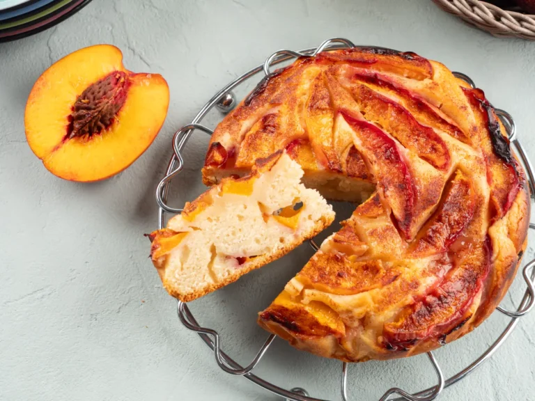 vegan nectarine peach cake on turquoise table sum 2024 08 06 02 41 59 utc